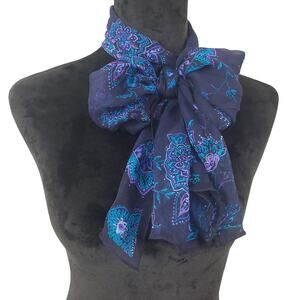 Chico's 100% Silk Etched Neck Scarf Jcbean-Cool 14" x 60" Multicolor NWT $36